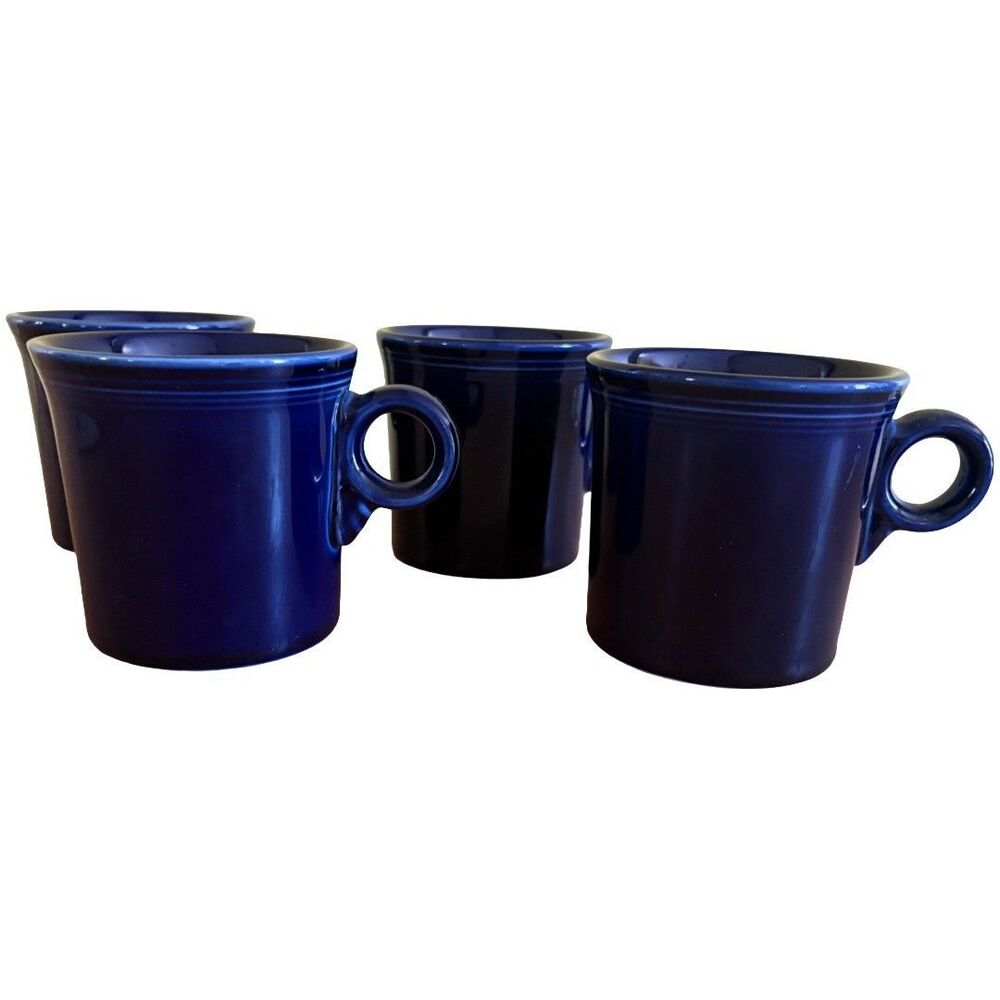 Fiesta Fiestaware Cobalt Blue Coffee Mugs Ring Handle 3.5" Set of 4 HLC
